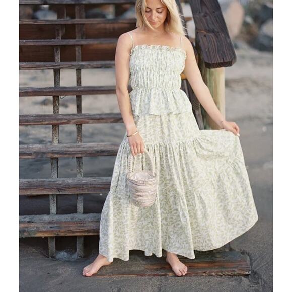 COCO SHOP Tiered Maxi Skirt in Light Green Limes Size Medium - Picture 1 of 11